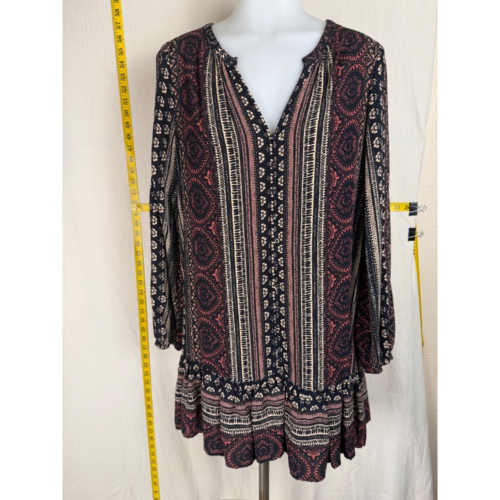Lovestitch Mini Dress Small Oversized Drop Waist Navy Boho Paisley Ruffle LS